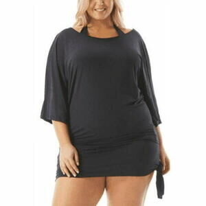Michael Kors Womens Side Tie Swim Cover Up Swimsuit Black Size 1X
